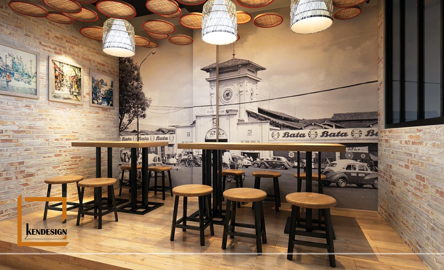 thiết kế nội thất nhà hàng thô mộc