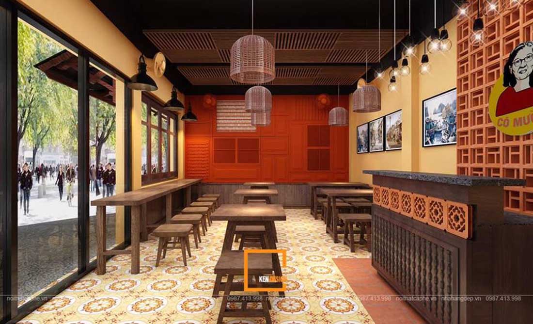 thiết kế nội thất nhà hàng thô mộc