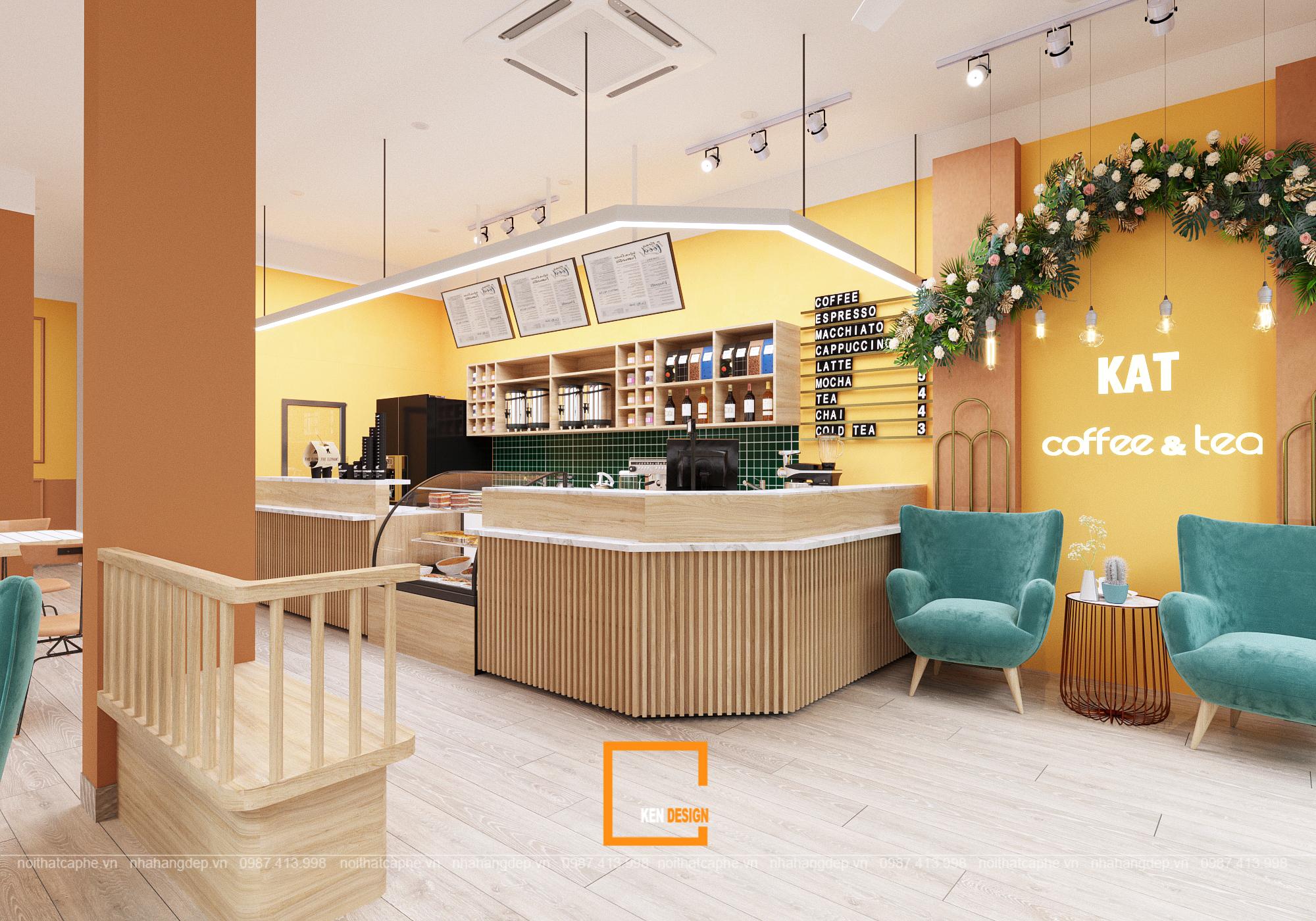 nội thất quán cà phê Kat Coffee & Tea