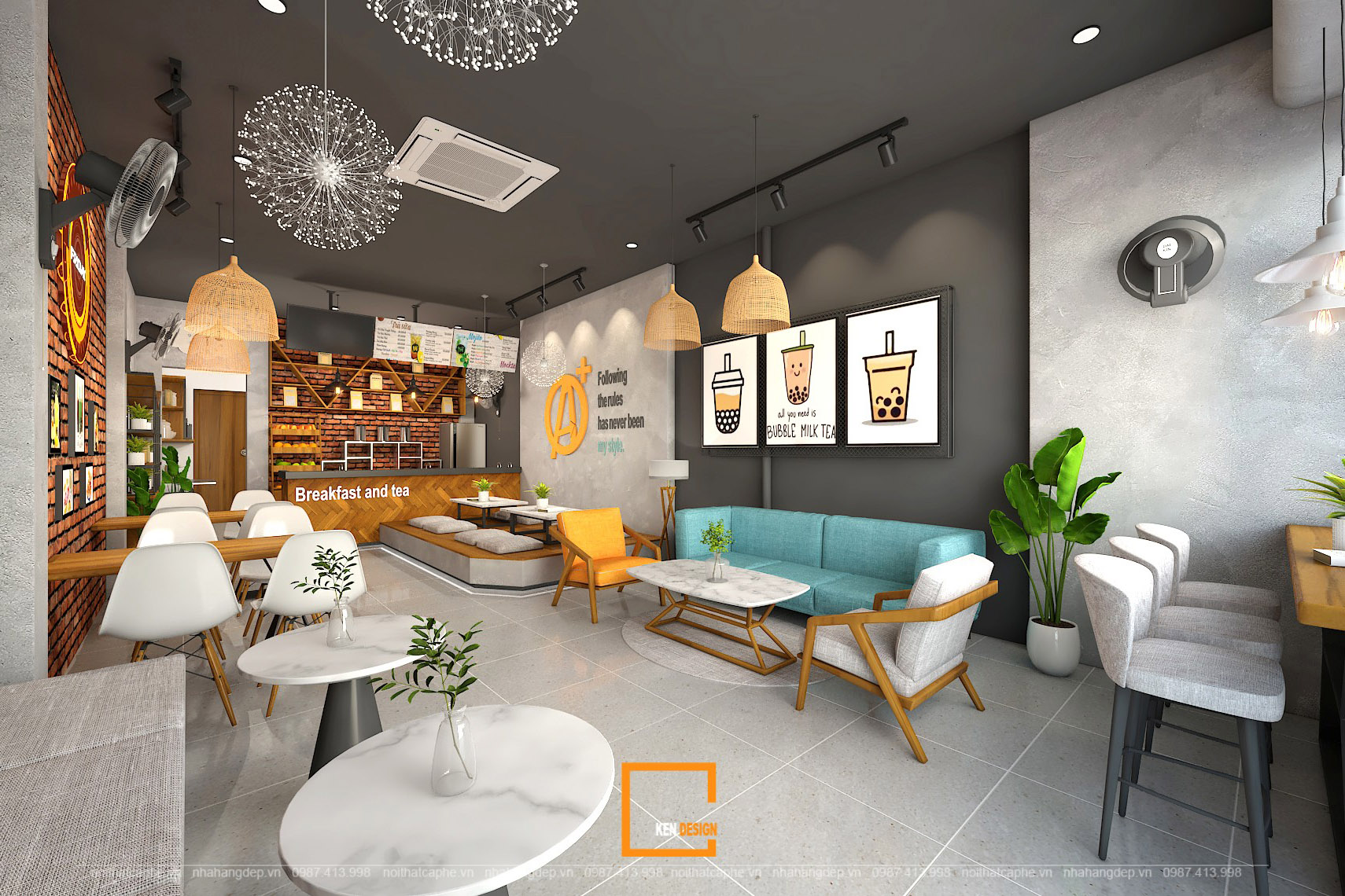 thiết kế nội thất quán Friday Breakfast & Tea