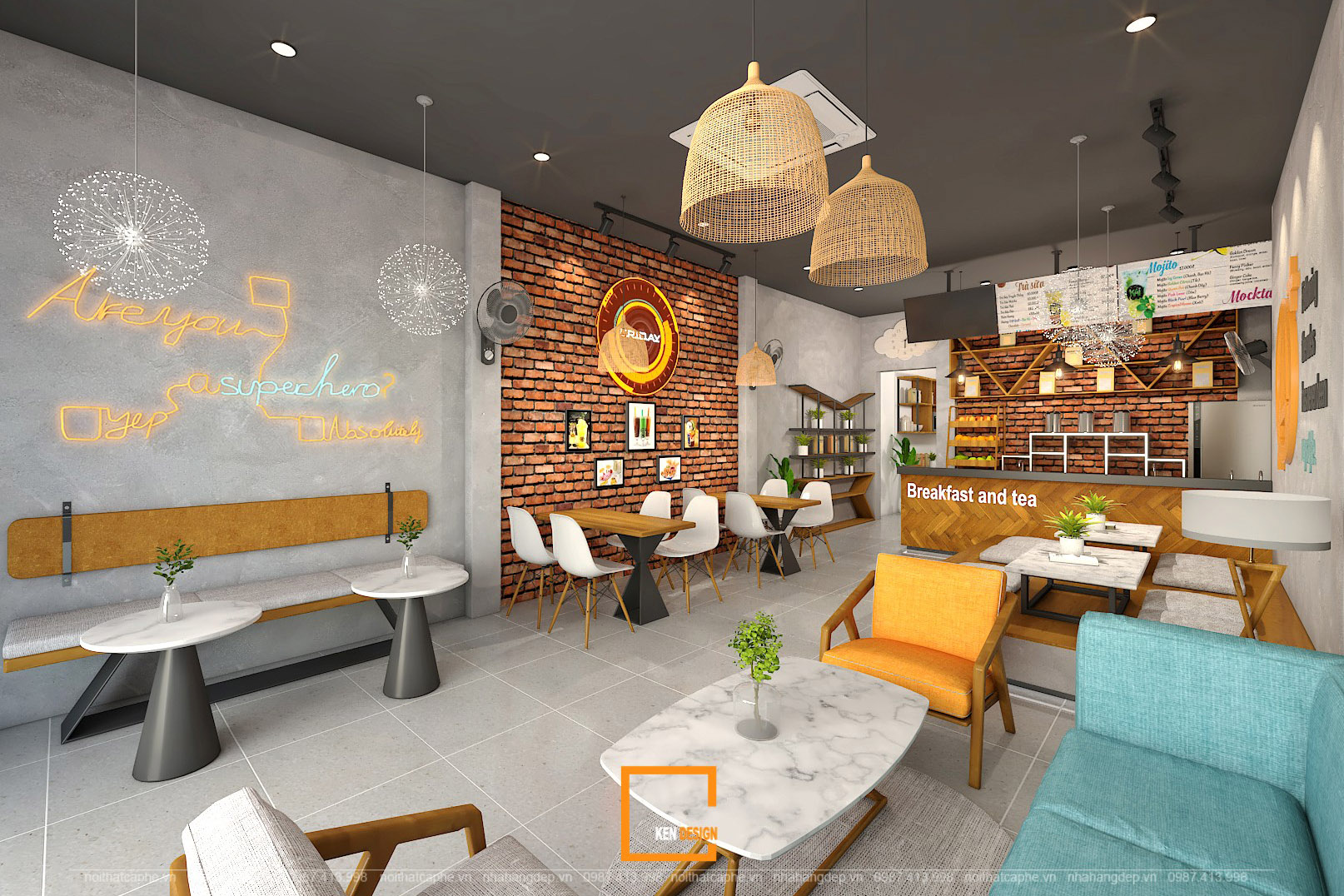thiết kế nội thất quán Friday Breakfast & Tea