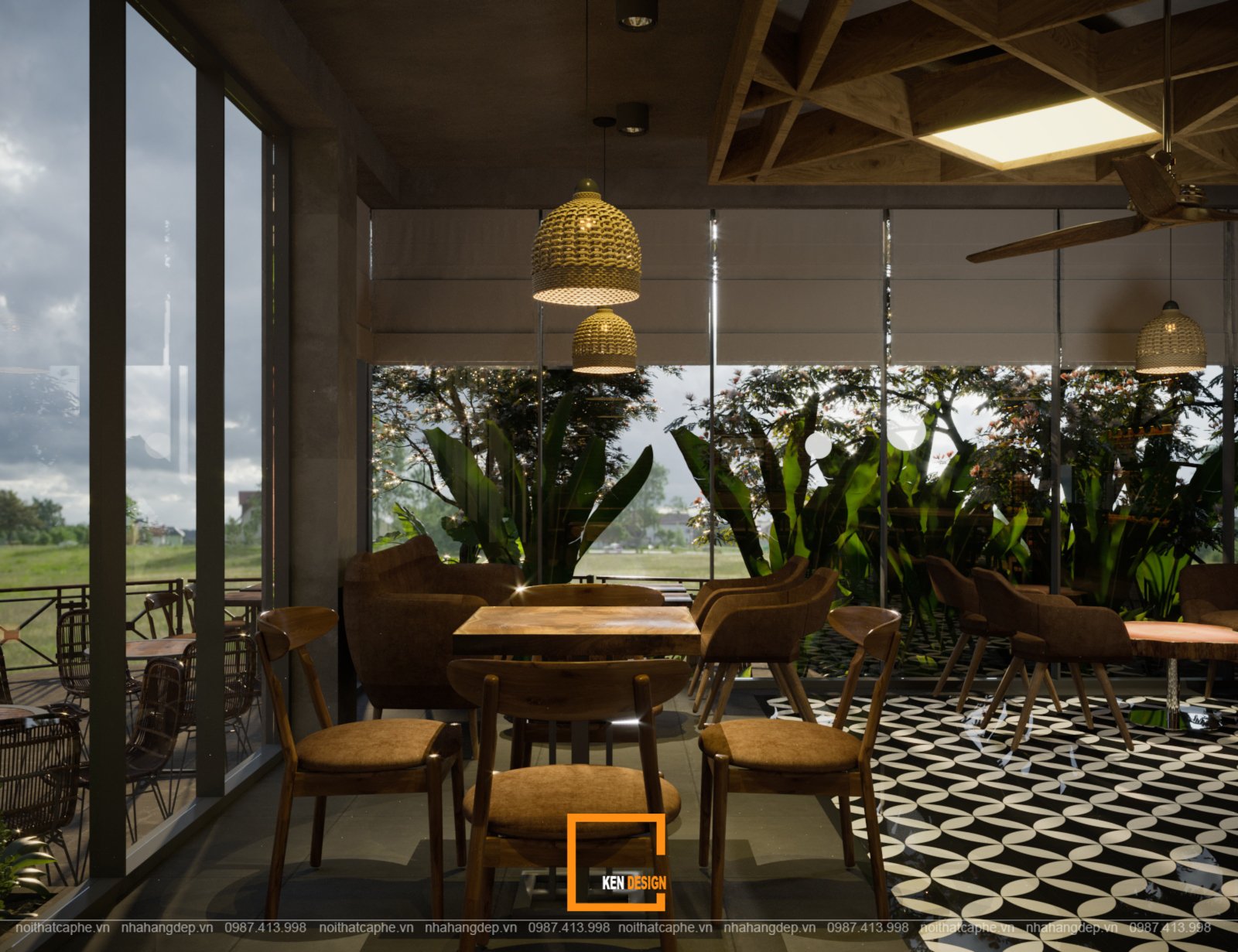 nội thất quán cafe không gian xanh