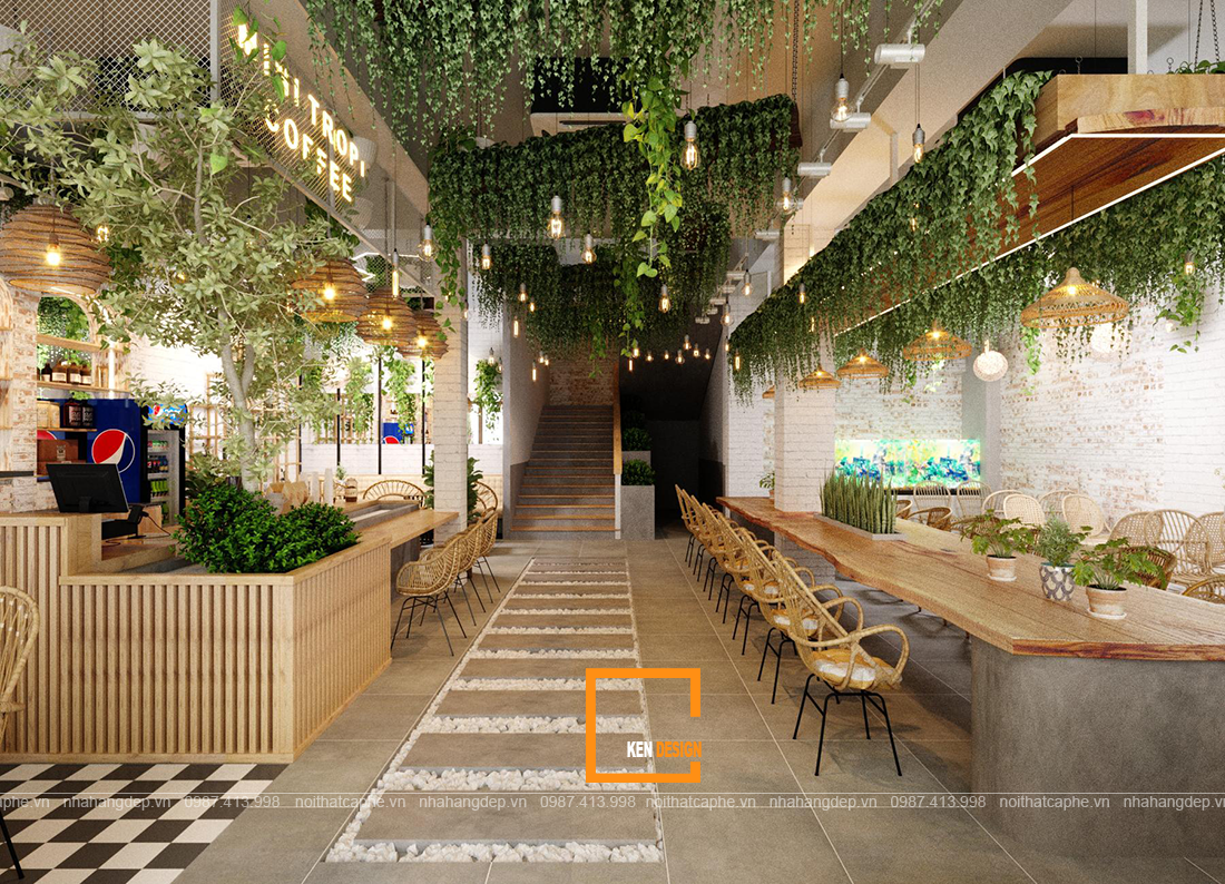 nội thất quán cafe không gian xanh