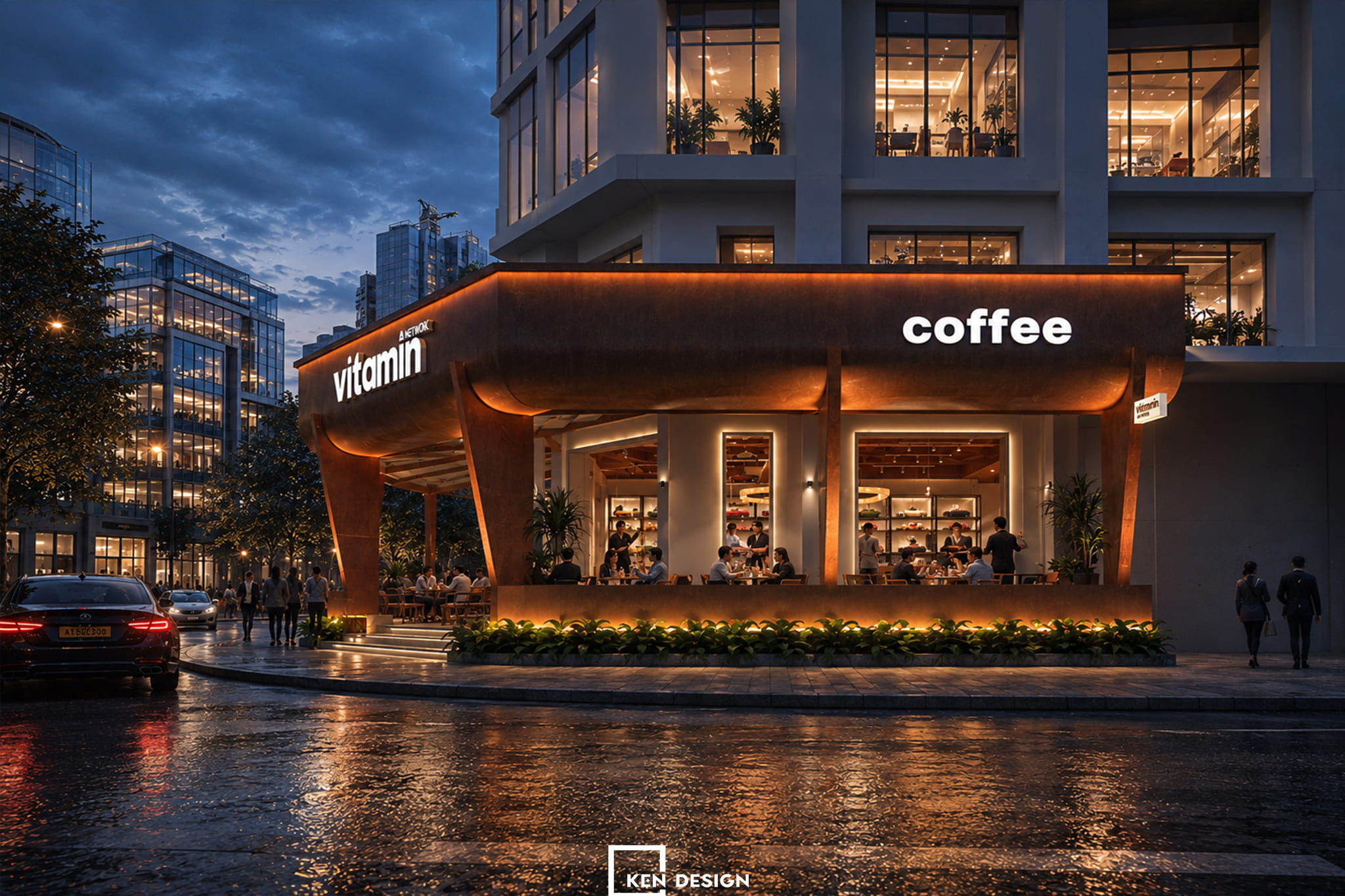mái cam đất và bảng hiệu vitamin coffee trong thiết kế quán cafe Vitamin